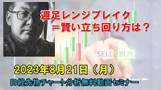 週足レンジブレイク＝賢い立ち回り方は？ 2023年8月21日（月）　日経先物チャート分析無料動画セミナー