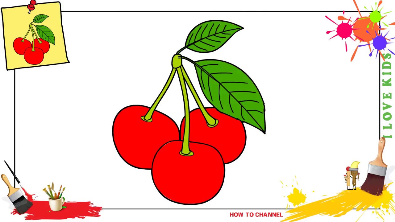 How To Draw Cherries EASY Step By Step For Kids, Beginners, Children ...