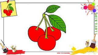 How to draw cherries EASY step by step for kids, beginners, children