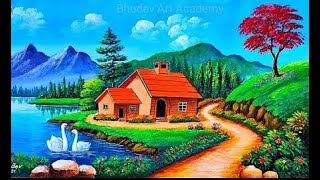 beautiful village painting/ scenery painting /nature drawing/ drawing of nature/Acrylic Painting