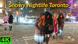 【4K】TORONTO SNOW SQUALL NIGHTLIFE! (LATE NIGHT KING STREET WALK)