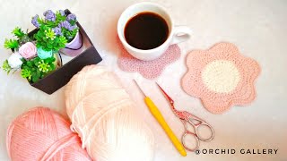 كوستر كروشيه / قاعده اكواب علي شكل ورده 🌸 how to crochet a flower coaster