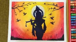 how to drawing scenery of shadow art krishna janmashtami oil pastels for beginners step bystep f82pw videostube m videos tube