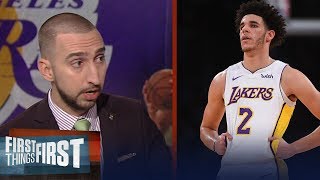 Nick Wright on LaVar's comments on Lonzo's playing time, Kyrie in Boston | FIRST THINGS FIRST