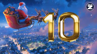 🎄 10 Seconds Christmas Countdown Timer with Voice — Gold Number “10” & Santa Sleigh | HD