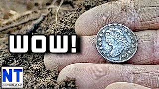 Wow ! It took days of metal detecting before i found this amazing 1800s silver coin with Fisher F19