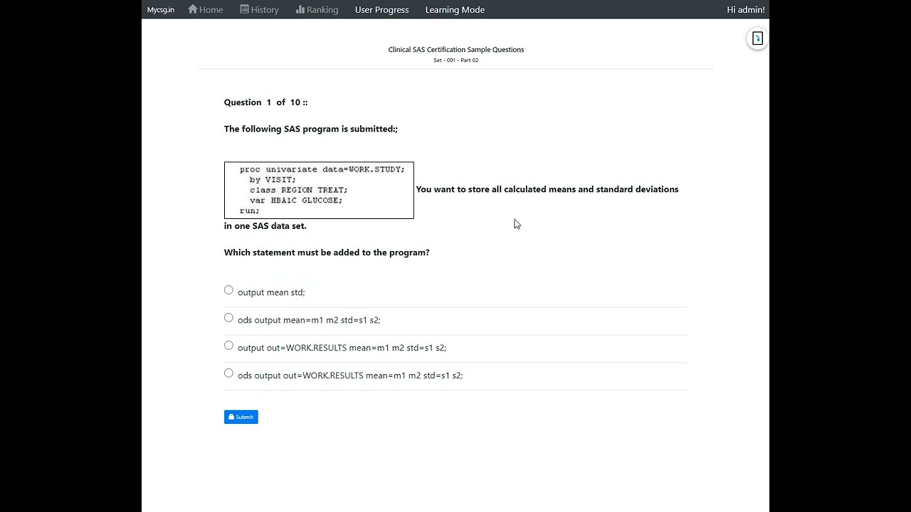 Proc Univariate - Sample Question For Clinical Trials Programming Using ...