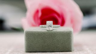 2.5 Carat Emerald Tapered Pavé Lab Diamond Engagement Ring in White Gold | Ada Diamonds