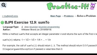 Java Practice It | Exercise 12.9: sumTo | recursion, recursive programming