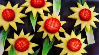 Art In Yellow SunFlowers | Fruit Carving Garnish | Party Garnishing