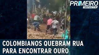 Moradores garimpam no asfalto para encontrar ouro na Colômbia | Primeiro Impacto (15/03/23)