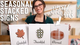 Make Seasonal Stacked Wood Signs with Stencils | DIY Home Decor | Paint Easy Plaid