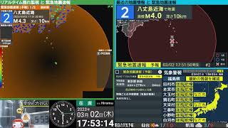 【複数報】八丈島近海　震度１　M4.4　（2023/3/2 17:51ごろ　切り抜きアーカイブ）