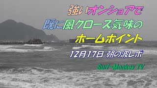 強いオンショアで既に風クローズ気味の日本海のホームポイント 211217 朝  ~サーフモンキーTV