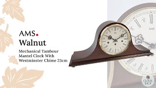 23cm Walnut Mechanical Tambour Mantel Clock With Westminster Chime By AMS