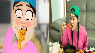 COMPARISON - Mukbang Black Noodle TTeokbokki 뽀로로 떡볶이 짜장면 먹방 도나 DONA vs Dona Animation