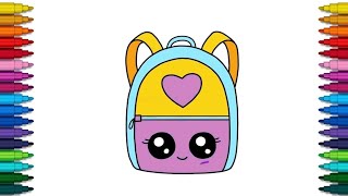 Let's draw a Backpack Cute | How to draw a cute school bag | for kids & toddlers|cute & easy drawing