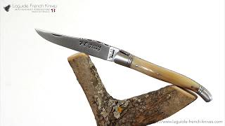 Rounded Laguiole Knife - Blond Horn Tip Handle - Stainless Steel Bolsters