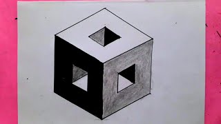 Easy to draw 3d Cube on paper || How to draw 3d sketch of Cube .