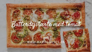 Lækker butterdejstærte med tomat, mozzarella og pesto