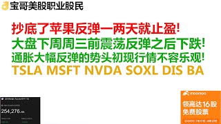 抄底了苹果反弹一两天就止盈！大盘下周周三前震荡反弹之后下跌！通胀大幅反弹的势头初现美股行情不容乐观！TSLA MSFT NVDA SOXL DIS BA ！08202023