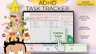 ADHD Task Tracker Google Sheets spreadsheet template video instructions