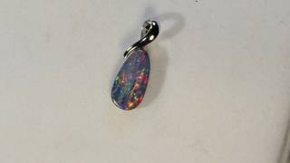 Wonderful Genuine Australian opal doublet Solid 10k White gold pendant    m13976