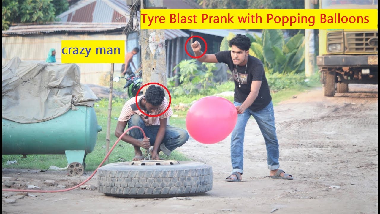 Tyre Blast Prank With Popping Balloons Crazy Reaction With Popping