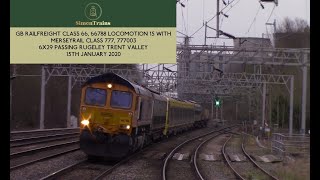 GBRF Class 66, 66788 with Merseyrail Class 777, 777003, 6X29 passing Rugeley Trent Valley (15/01/20)