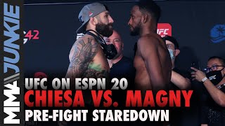 Michael Chiesa, Neil Magny burst into laughter during faceoff | UFC on ESPN 20 staredown