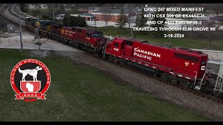 CPKC 247 With CSX 809 GE ES44AC-H leading The Train Through Elm Grove WI  3-16-2024