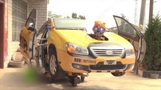 China: convierten auto averiado en Transformer