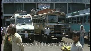 Bhopal market, traffic and bus stand in 1990's Kamla Park: archival footage