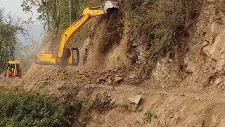 JCB VS HYUNDAI Excavator-Cutting Rocky Hill-Widening Road