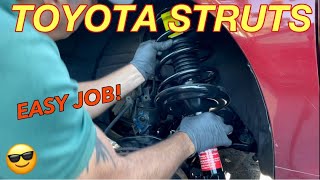 TOYOTA CAMRY STRUT REPLACEMENT - How to Replace Front and Rear Struts Shocks Spring Assembly. Easy!