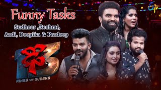 Sudheer,Rashmi,Hyper Aadi, Deepika \u0026 Pradeep | Funny Tasks | Dhee 13 | Kings vs Queens | ETV Telugu