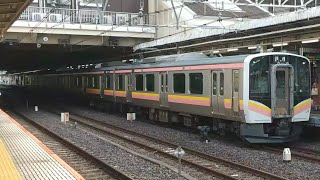 E129系0番台B10編成OM出場回送警笛を鳴らして大宮駅発車