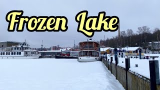 Walking on the frozen Lake of Lahti, Finland