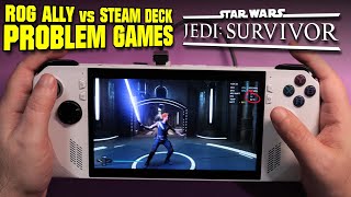 ROG ALLY Gameplay vs STEAM DECK Problem Games; Star Wars Jedi Survivor