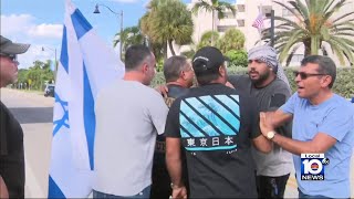 Pro-Palestine protestors clash with pro-Israel counter demonstrators in Hollywood Beach