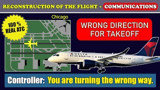 WRONG DIRECTION for takeoff | Delta Airbus A220-100 | Chicago, ATC