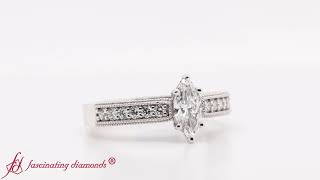 3 Sided Vintage Marquise Lab Diamond Engagement Ring In White Gold