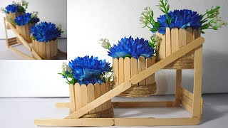 CREATIVE IDEAS to make flower vase from ice cream sticks | Easy popsicle sticks craft ideas for home