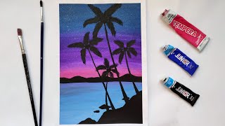 Palm trees painting | Gouache/Tempera painting step by step for beginners | Easy art