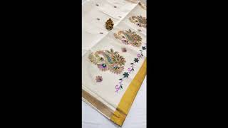 Traditional Kerala Saree with embroidery design with best price Rs 650/- with contact details