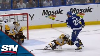 Penguins' Kris Letang Gets Hit By Puck On His Face Before Lightning Goal