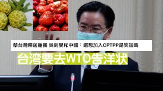 不好了！大陆暂停台湾释迦和莲雾，台湾威胁去WTO告大陆。吴钊燮怒骂：中国违反贸易规则，想加入CPTPP是笑話！台湾过去禁止大陆2000项产品。中国最该去WTO申诉