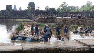 ទំនប់នៅស្ពានហាលប្រាសាទអង្គរវត្ត ស្រទាប់ខាងលើស្ទើរអស់ទាំងស្រុង