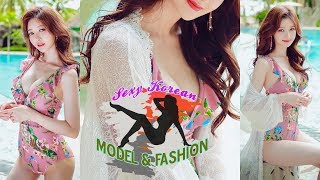 Korean Model and Fashion | Hot Angel Kim Hee Jeong so attractive with Floral Pink Swimsuit