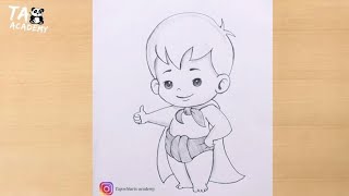 A Cute baby boy  wants to be like Superman pencildrawing@TaposhiartsAcademy